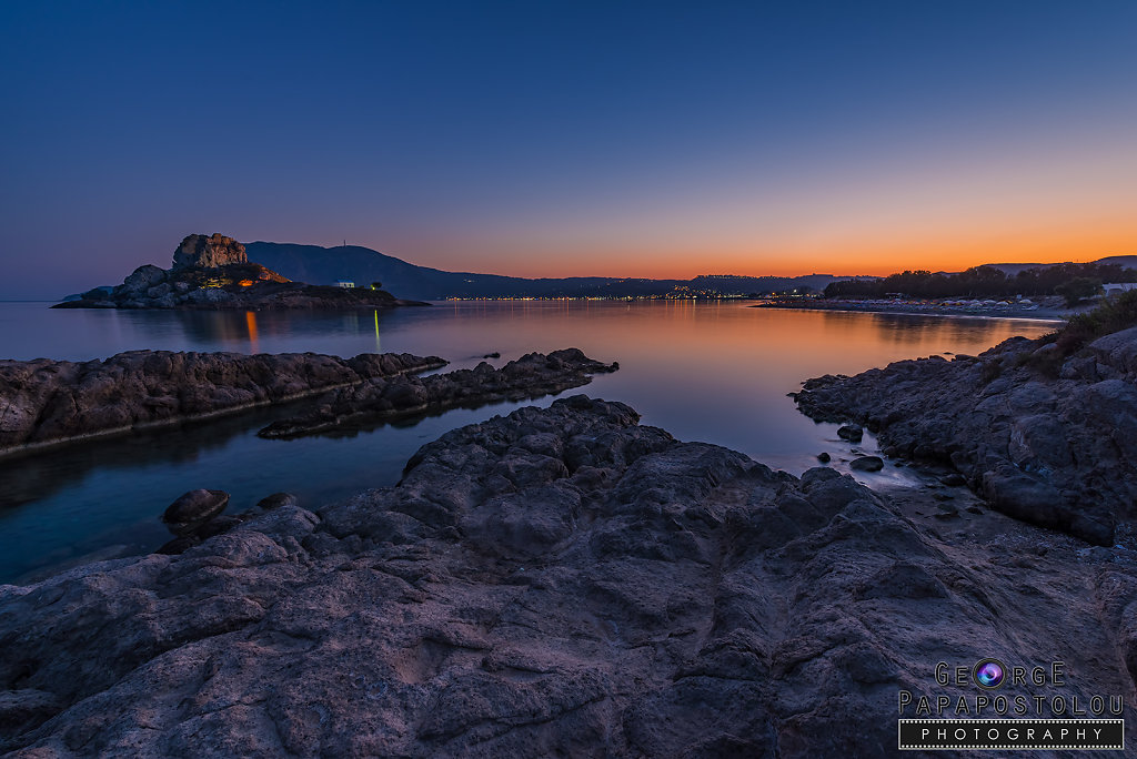 Kefalos and Kastri island at sunset